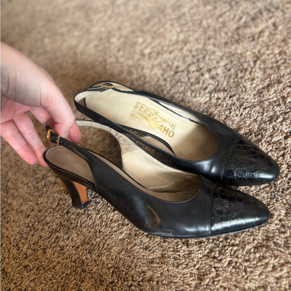 Salvatore Ferragamo Black Slingback Heels